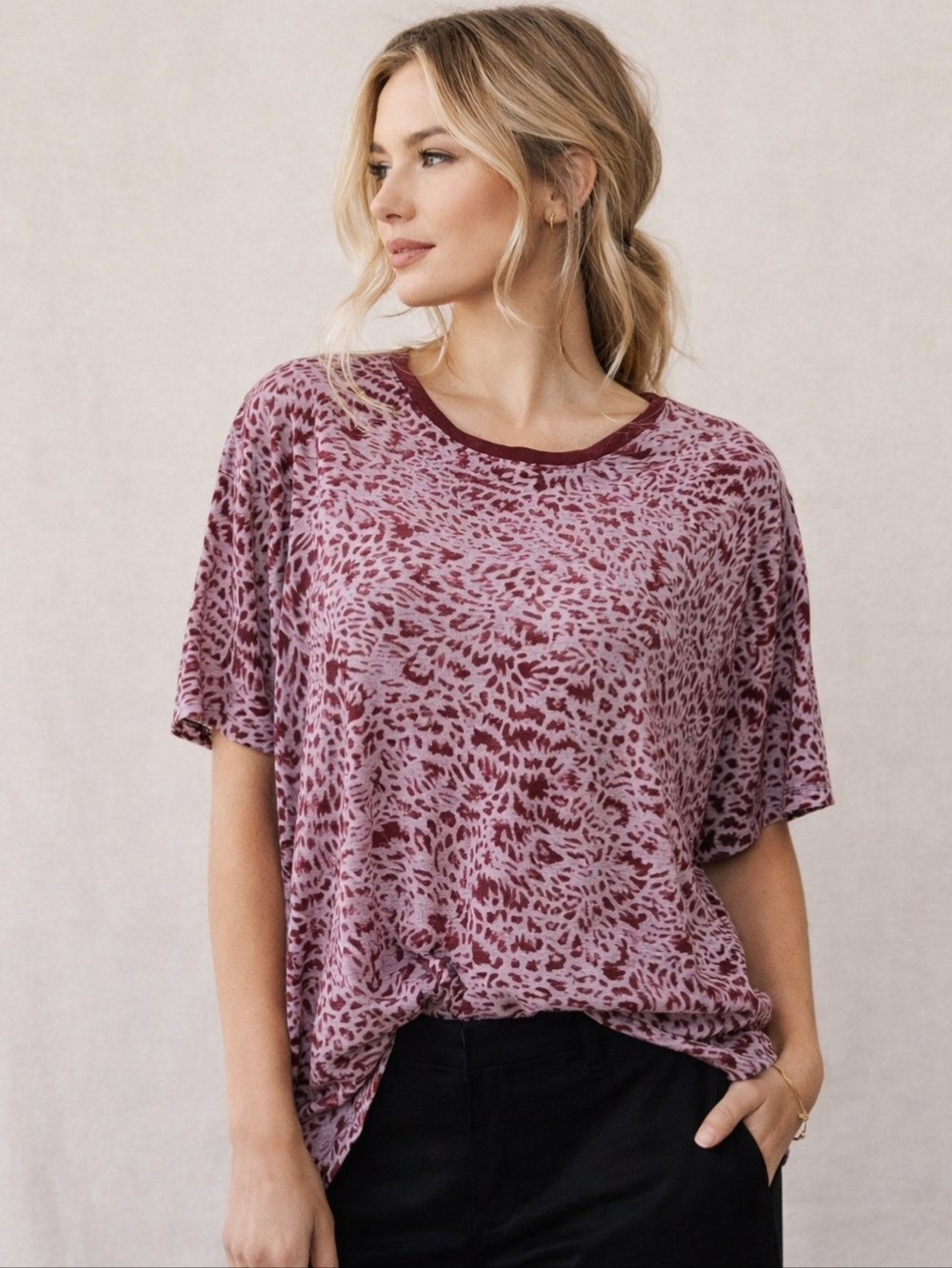 We The Free People Velvet Burnout Leopard Tee Top M Boho Oversized